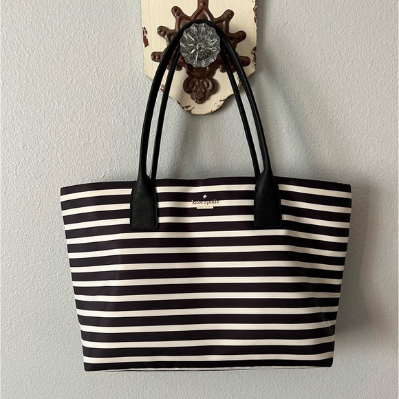 kate spade Handbags - **SOLD**Kate Spade Nylon Tote Bag Black & White Striped Large Shoulderbag Purse